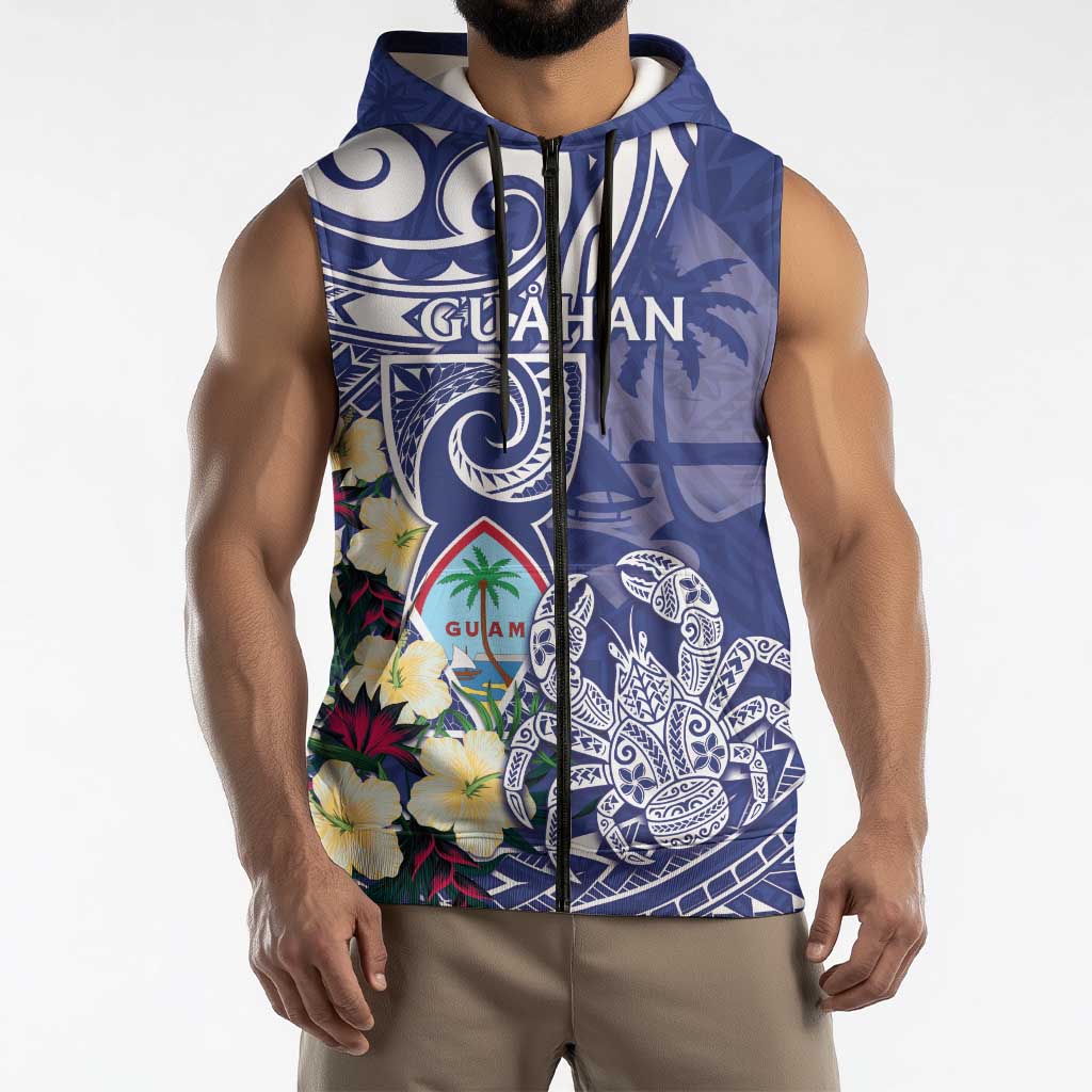 Personalised Hafa Adai Guam Sleeveless Zip Hoodie Latte Stone With Coconut Crab LT05 - Polynesian Pride