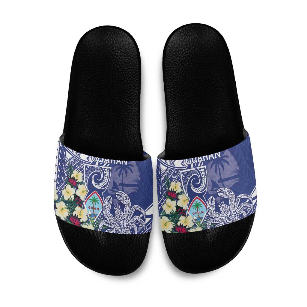 Hafa Adai Guam Slide Sandals Latte Stone With Coconut Crab LT05 Blue - Polynesian Pride