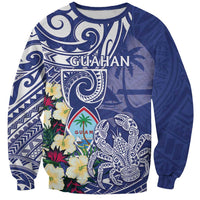 Personalised Hafa Adai Guam Sweatshirt Latte Stone With Coconut Crab LT05 Unisex Blue - Polynesian Pride