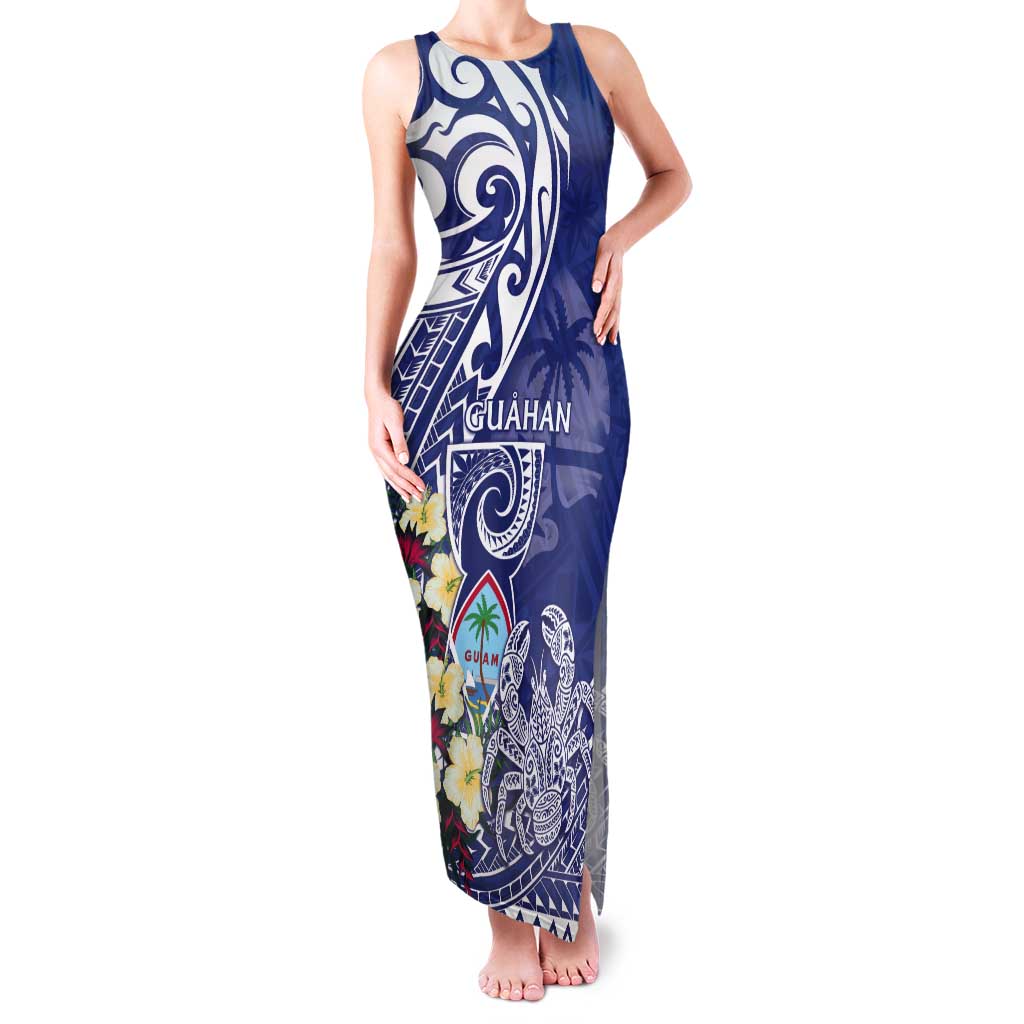 Personalised Hafa Adai Guam Tank Maxi Dress Latte Stone With Coconut Crab LT05 Women Blue - Polynesian Pride