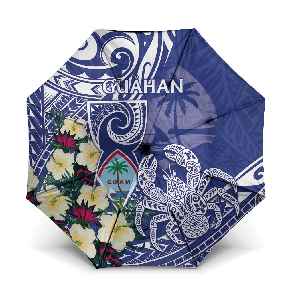 Hafa Adai Guam Umbrella Latte Stone With Coconut Crab LT05 One Size Folded 11.42 inch Opened Diameter 37.4 inch Blue - Polynesian Pride
