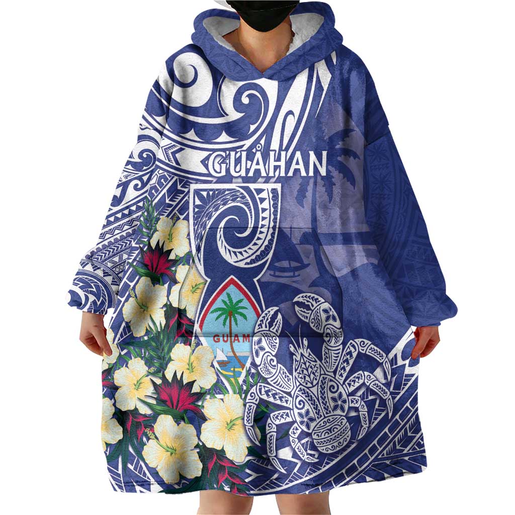 Personalised Hafa Adai Guam Wearable Blanket Hoodie Latte Stone With Coconut Crab LT05 - Polynesian Pride