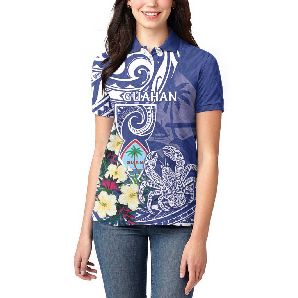 Personalised Hafa Adai Guam Women Polo Shirt Latte Stone With Coconut Crab LT05 - Polynesian Pride
