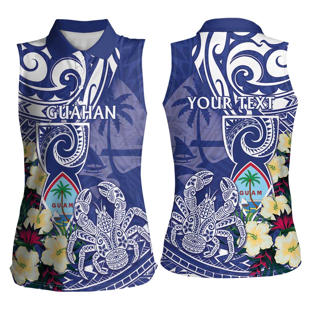 Personalised Hafa Adai Guam Women Sleeveless Polo Shirt Latte Stone With Coconut Crab LT05 - Polynesian Pride