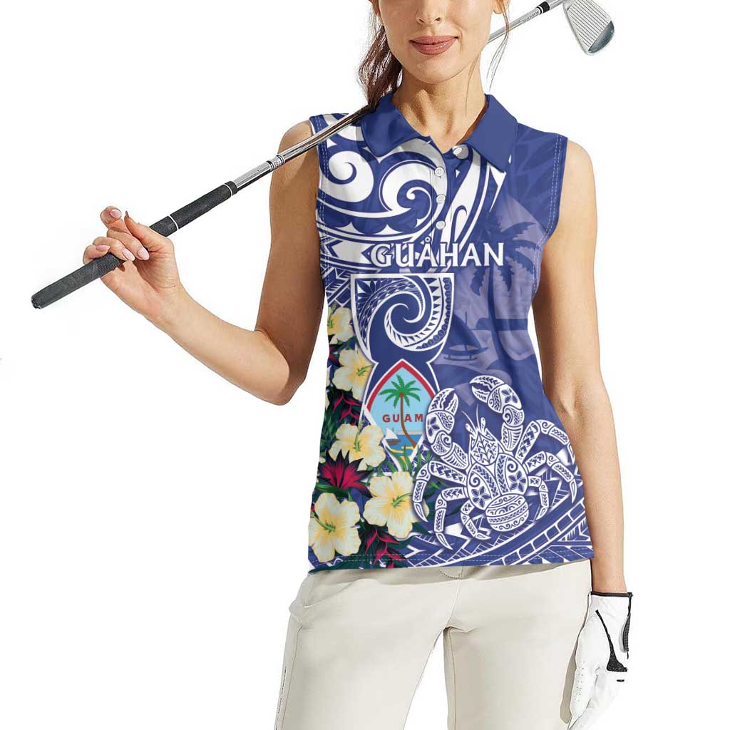 Personalised Hafa Adai Guam Women Sleeveless Polo Shirt Latte Stone With Coconut Crab LT05 - Polynesian Pride