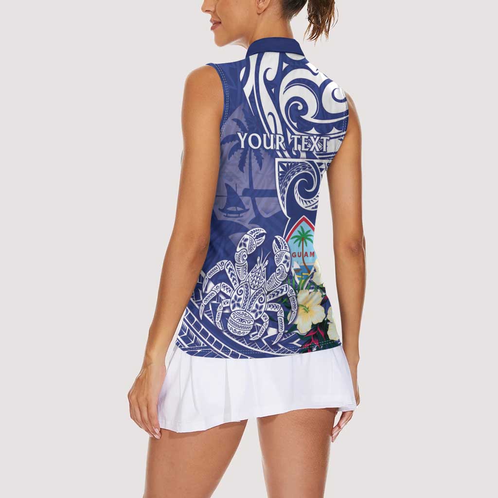 Personalised Hafa Adai Guam Women Sleeveless Polo Shirt Latte Stone With Coconut Crab LT05 - Polynesian Pride