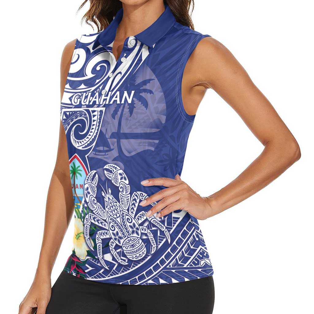 Personalised Hafa Adai Guam Women Sleeveless Polo Shirt Latte Stone With Coconut Crab LT05 - Polynesian Pride