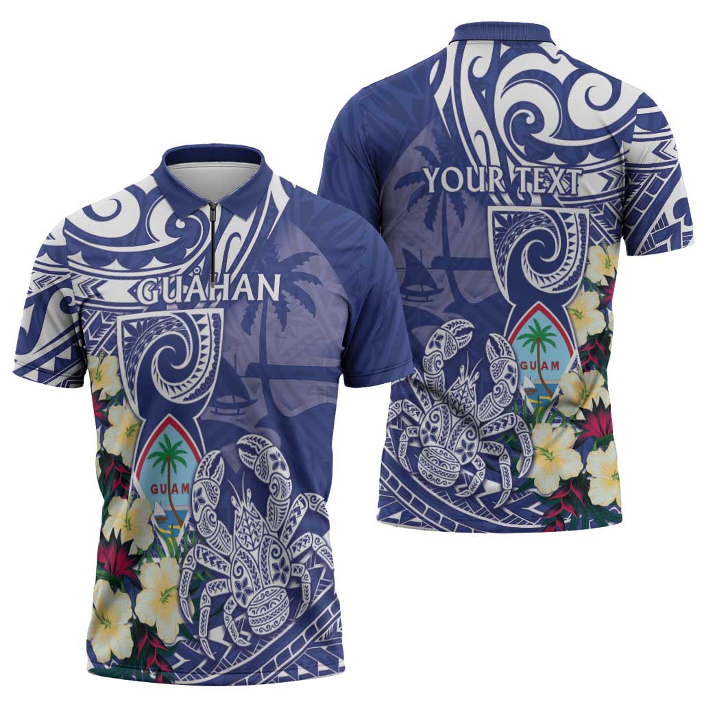 Personalised Hafa Adai Guam Zipper Polo Shirt Latte Stone With Coconut Crab LT05 - Polynesian Pride