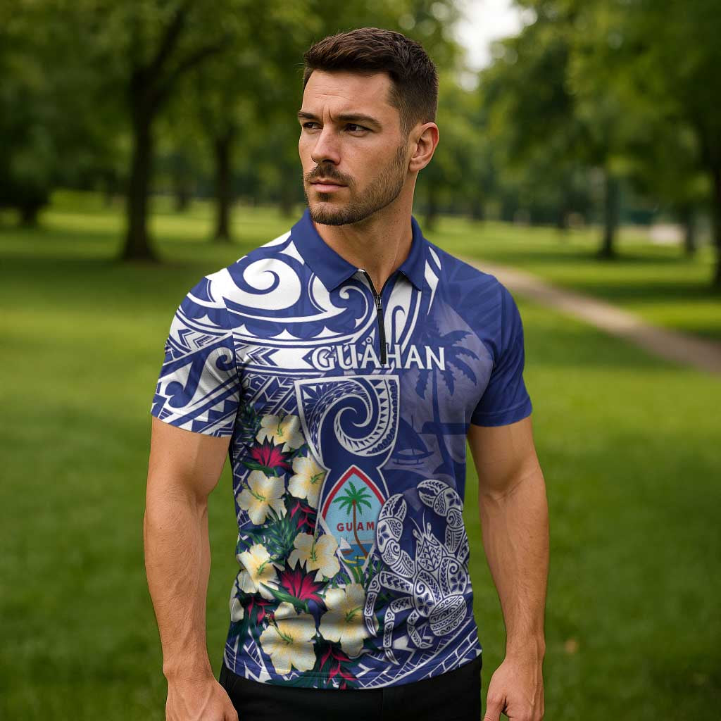 Personalised Hafa Adai Guam Zipper Polo Shirt Latte Stone With Coconut Crab LT05 - Polynesian Pride