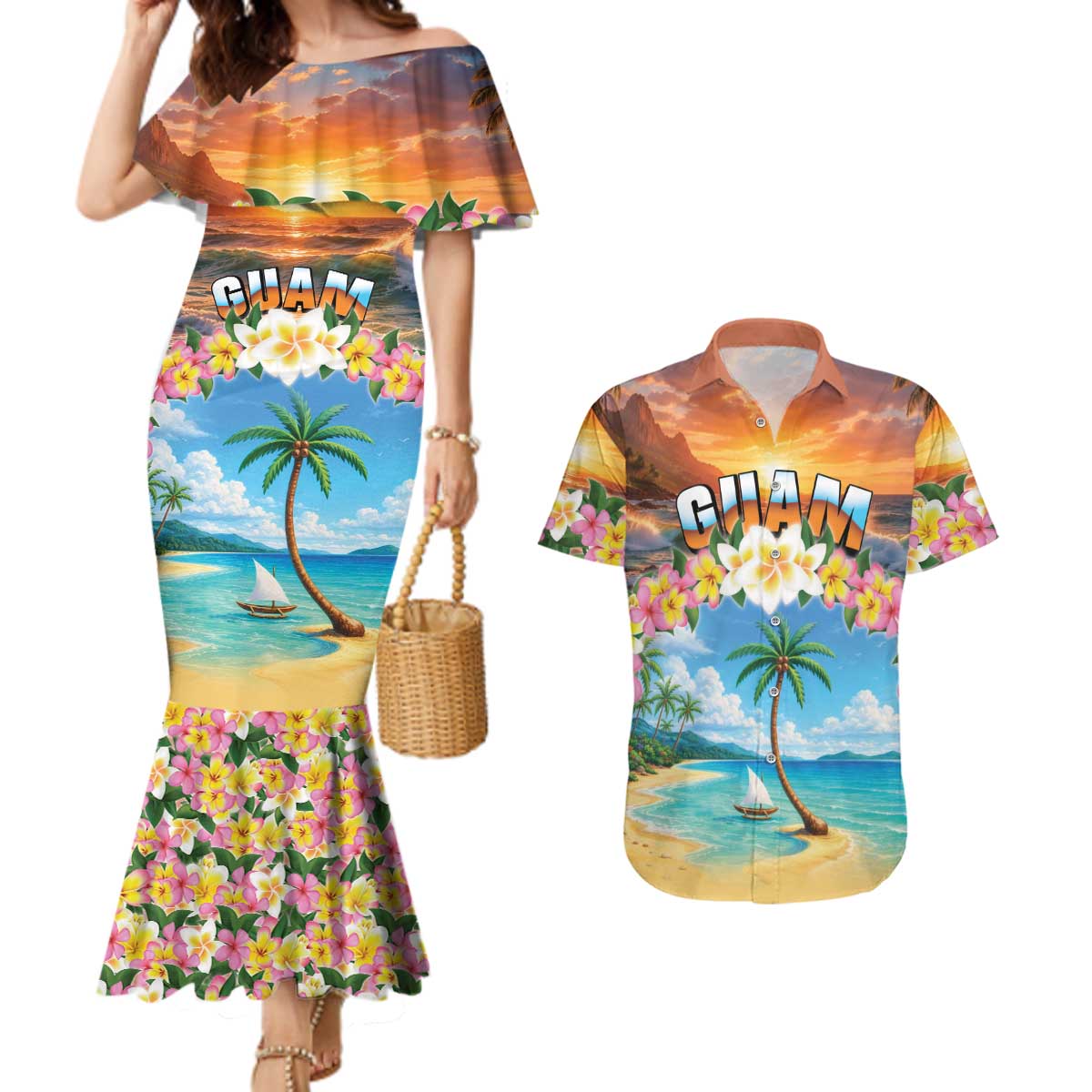 Guam Couples Matching Mermaid Dress and Hawaiian Shirt Eternal Summer Sunset Beach LT05 Colorful - Polynesian Pride