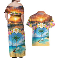 Guam Couples Matching Off Shoulder Maxi Dress and Hawaiian Shirt Eternal Summer Sunset Beach LT05 - Polynesian Pride