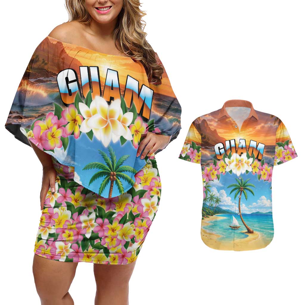 Guam Couples Matching Off Shoulder Short Dress and Hawaiian Shirt Eternal Summer Sunset Beach LT05 Colorful - Polynesian Pride
