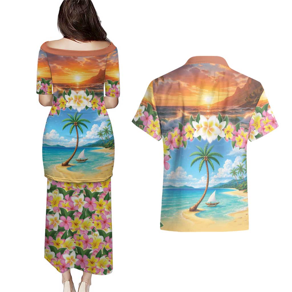 Guam Couples Matching Puletasi and Hawaiian Shirt Eternal Summer Sunset Beach LT05 - Polynesian Pride