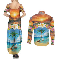 Guam Couples Matching Summer Maxi Dress and Long Sleeve Button Shirt Eternal Summer Sunset Beach LT05 - Polynesian Pride
