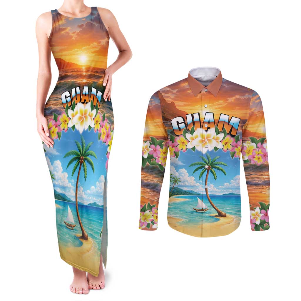 Guam Couples Matching Tank Maxi Dress and Long Sleeve Button Shirt Eternal Summer Sunset Beach LT05 Colorful - Polynesian Pride