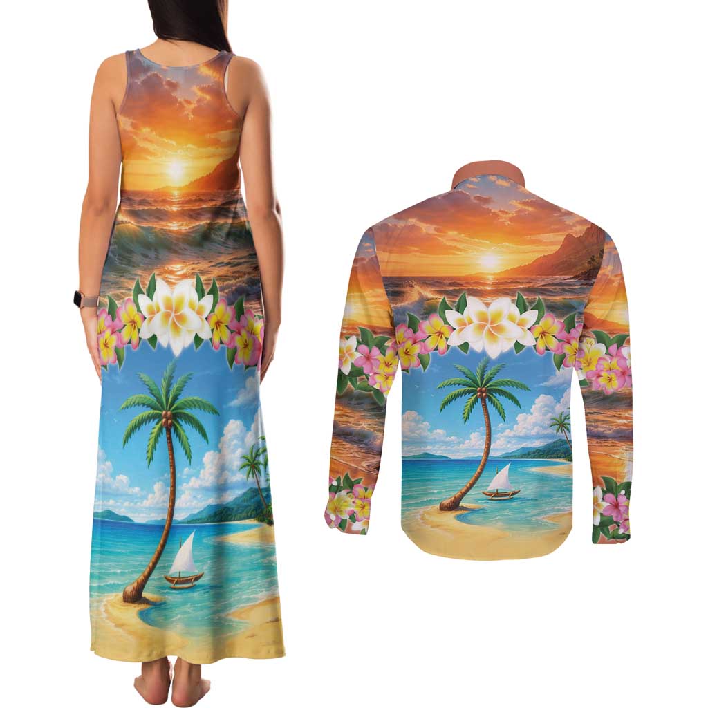 Guam Couples Matching Tank Maxi Dress and Long Sleeve Button Shirt Eternal Summer Sunset Beach LT05 - Polynesian Pride