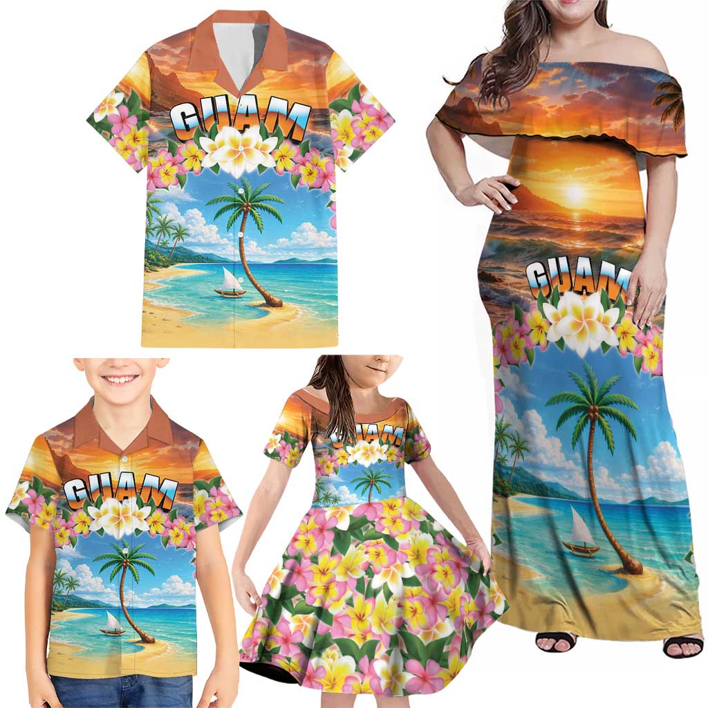 Guam Family Matching Off Shoulder Maxi Dress and Hawaiian Shirt Eternal Summer Sunset Beach LT05 - Polynesian Pride