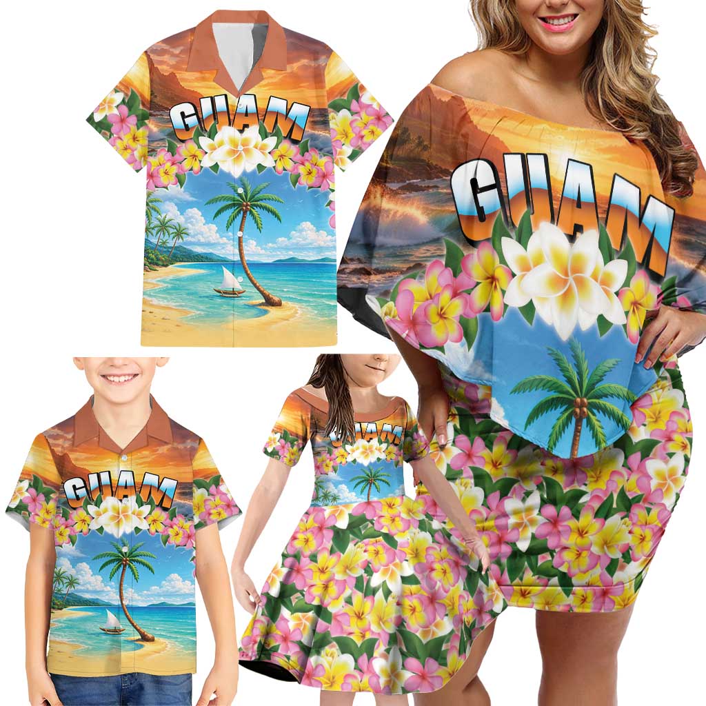 Guam Family Matching Off Shoulder Short Dress and Hawaiian Shirt Eternal Summer Sunset Beach LT05 - Polynesian Pride