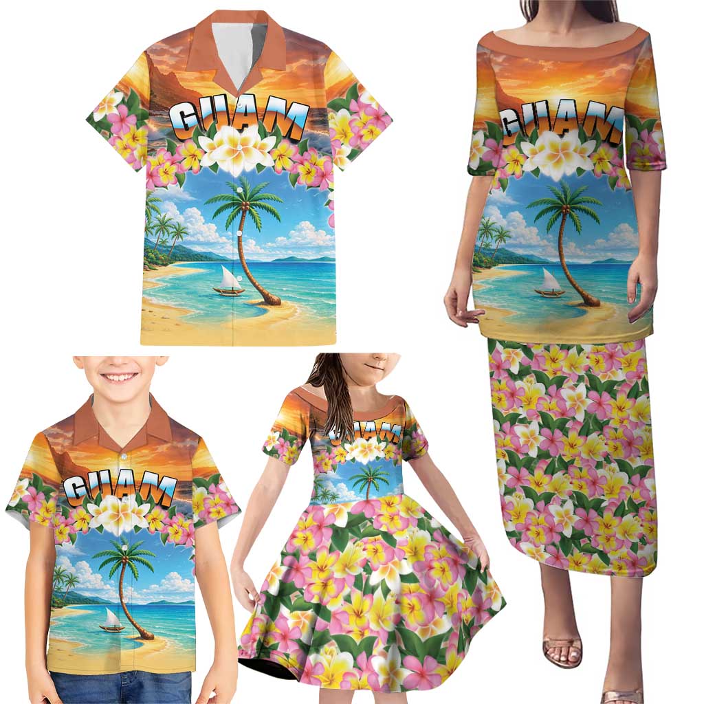 Guam Family Matching Puletasi and Hawaiian Shirt Eternal Summer Sunset Beach LT05 - Polynesian Pride