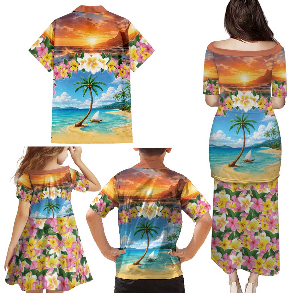 Guam Family Matching Puletasi and Hawaiian Shirt Eternal Summer Sunset Beach LT05 - Polynesian Pride