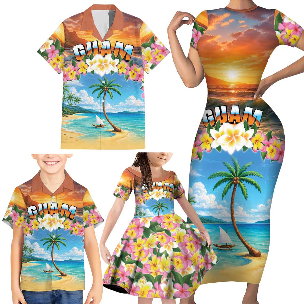 Guam Family Matching Short Sleeve Bodycon Dress and Hawaiian Shirt Eternal Summer Sunset Beach LT05 - Polynesian Pride