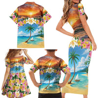 Guam Family Matching Short Sleeve Bodycon Dress and Hawaiian Shirt Eternal Summer Sunset Beach