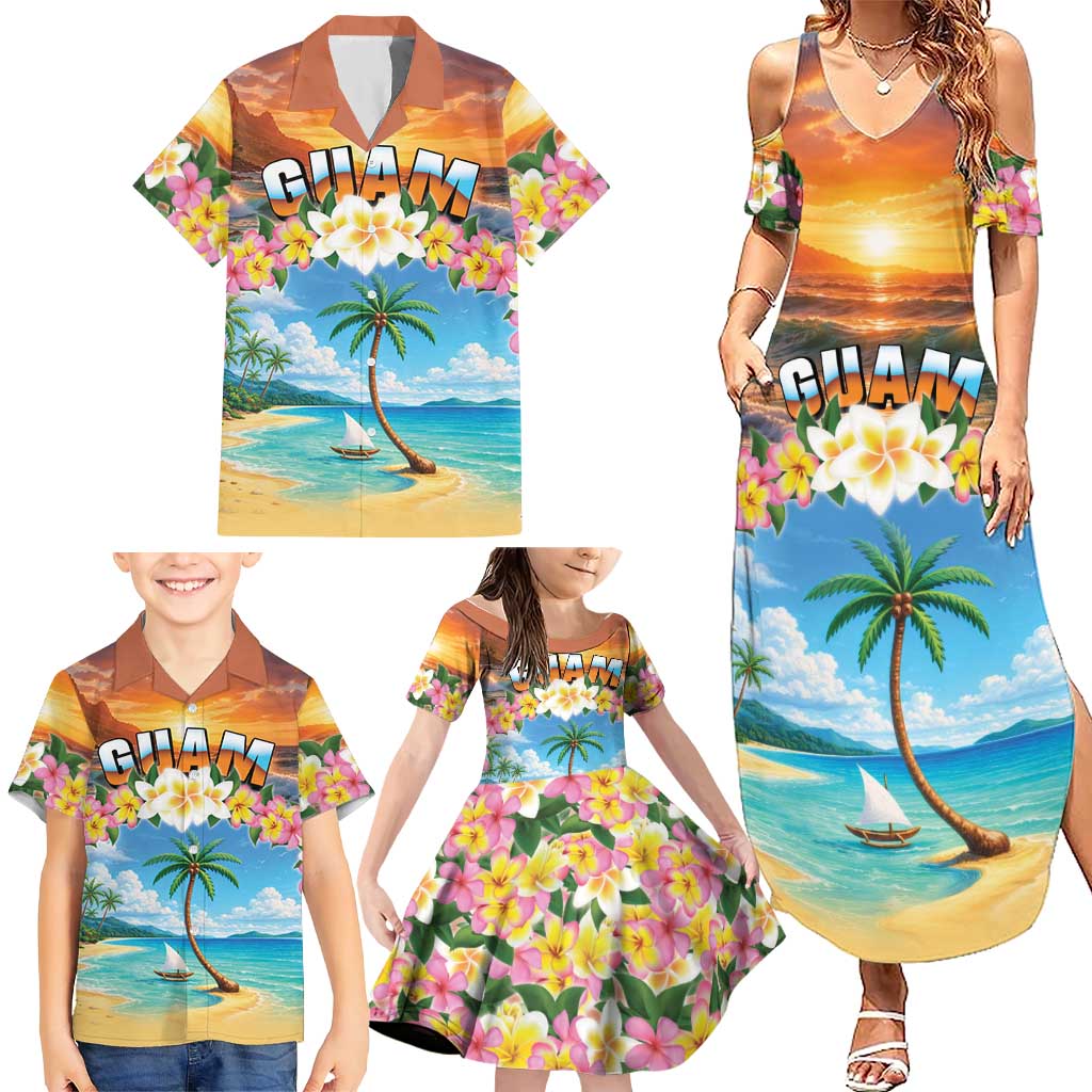 Guam Family Matching Summer Maxi Dress and Hawaiian Shirt Eternal Summer Sunset Beach LT05 - Polynesian Pride
