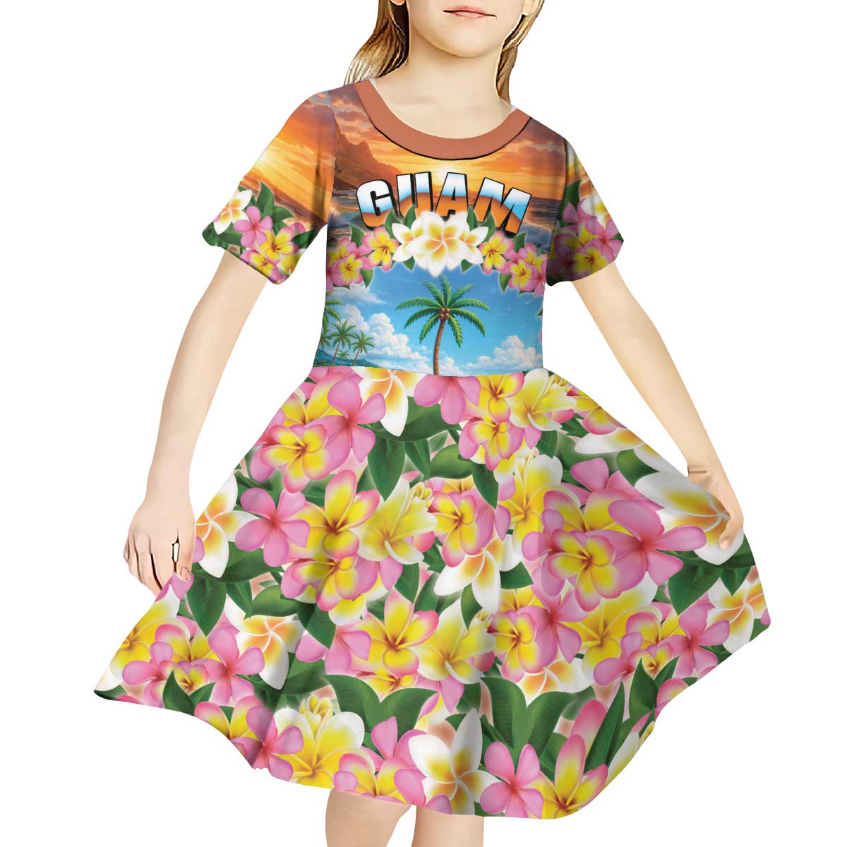 Guam Kid Short Sleeve Dress Eternal Summer Sunset Beach LT05 - Polynesian Pride