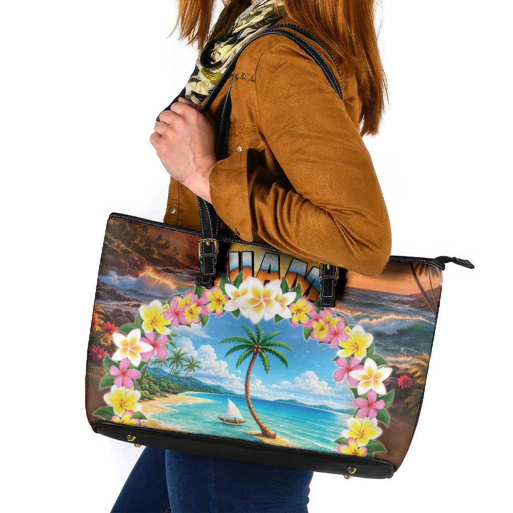 Guam Leather Tote Bag Eternal Summer Sunset Beach LT05 Colorful - Polynesian Pride
