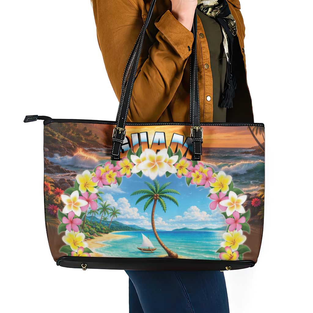 Guam Leather Tote Bag Eternal Summer Sunset Beach LT05 - Polynesian Pride