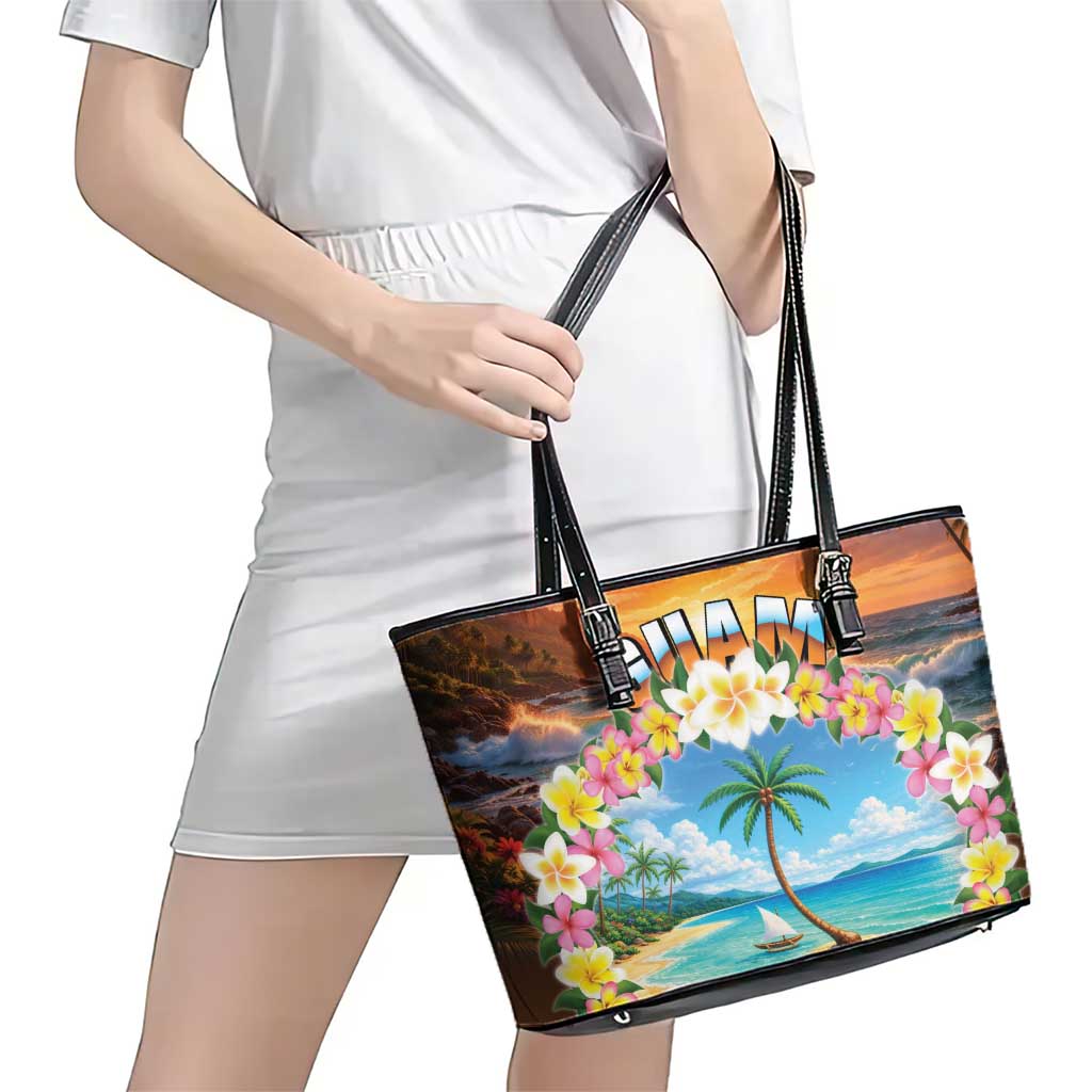 Guam Leather Tote Bag Eternal Summer Sunset Beach LT05 - Polynesian Pride