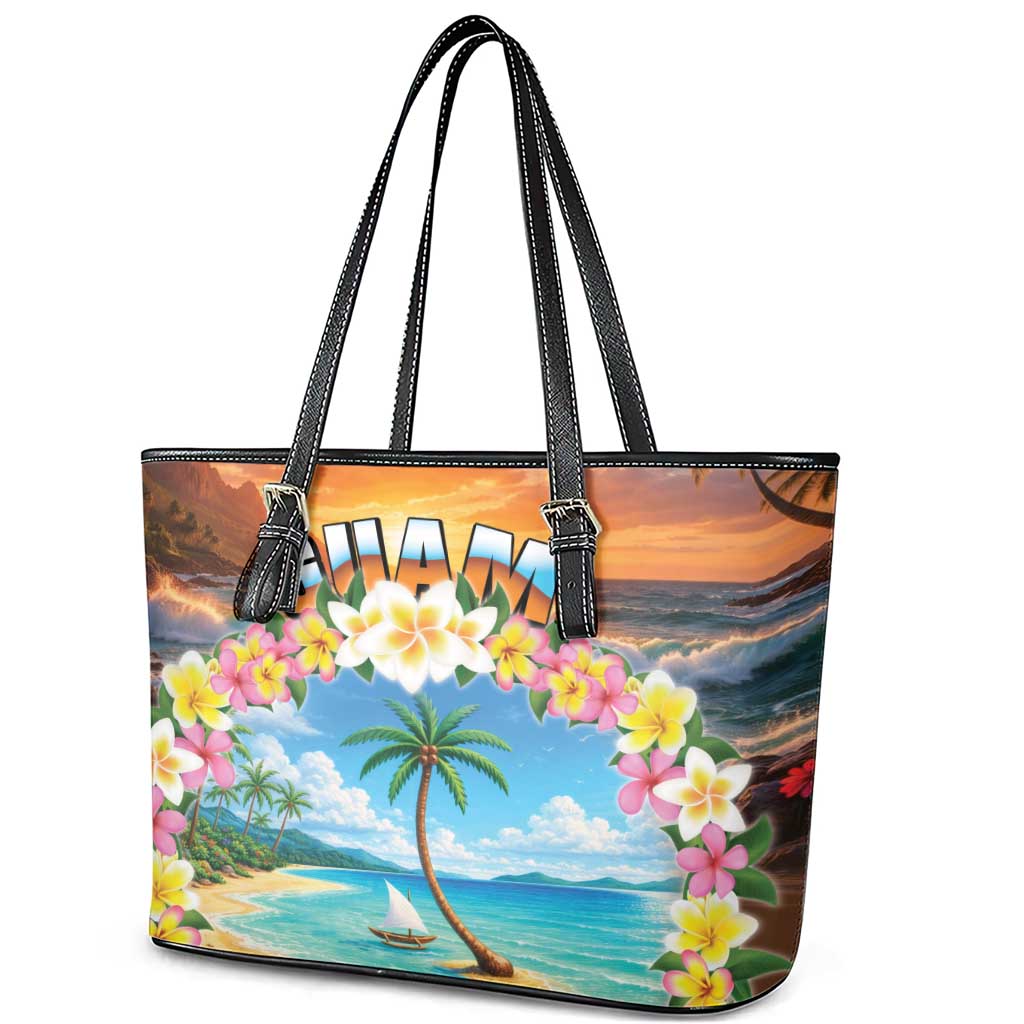 Guam Leather Tote Bag Eternal Summer Sunset Beach LT05 - Polynesian Pride