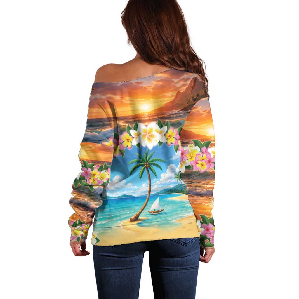 Guam Off Shoulder Sweater Eternal Summer Sunset Beach LT05 - Polynesian Pride