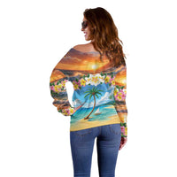 Guam Off Shoulder Sweater Eternal Summer Sunset Beach LT05 - Polynesian Pride