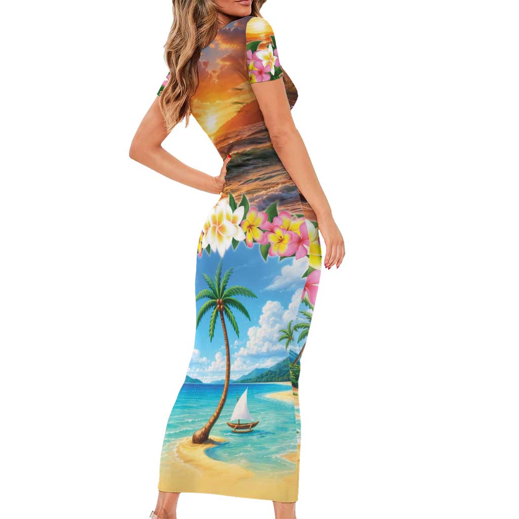 Guam Short Sleeve Bodycon Dress Eternal Summer Sunset Beach LT05 - Polynesian Pride