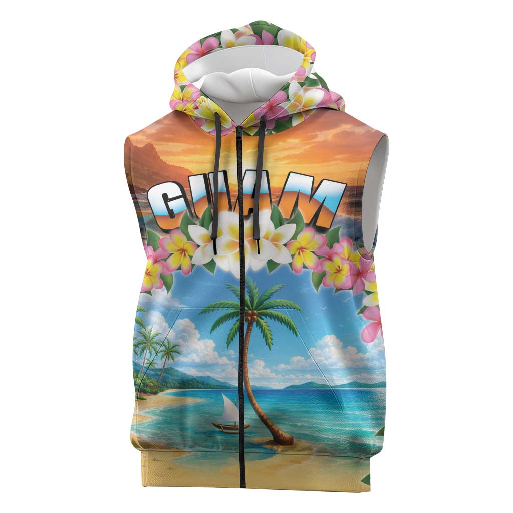 Guam Sleeveless Zip Hoodie Eternal Summer Sunset Beach LT05 Colorful - Polynesian Pride