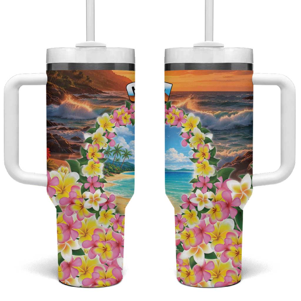 Guam Tumbler With Handle Eternal Summer Sunset Beach LT05 One Size: 40 oz Colorful - Polynesian Pride
