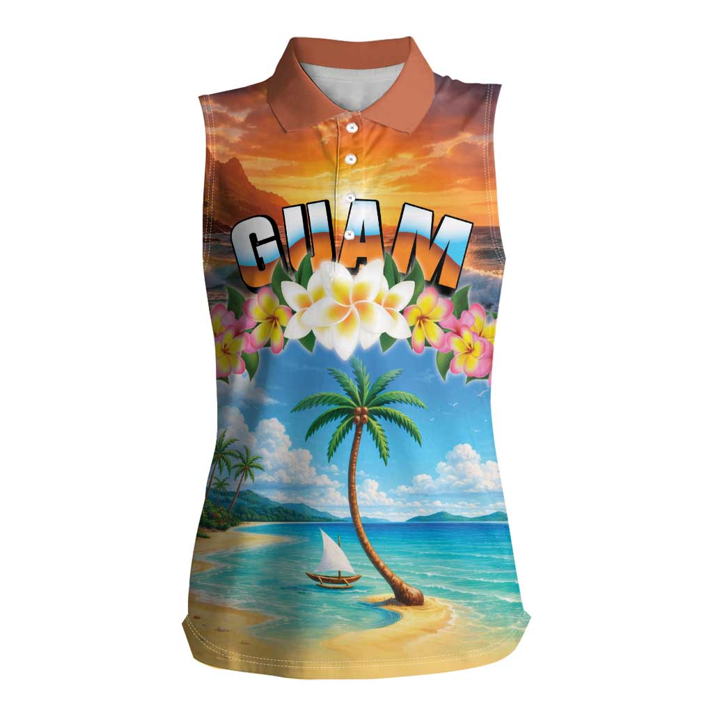 Guam Women Sleeveless Polo Shirt Eternal Summer Sunset Beach LT05 Female Colorful - Polynesian Pride