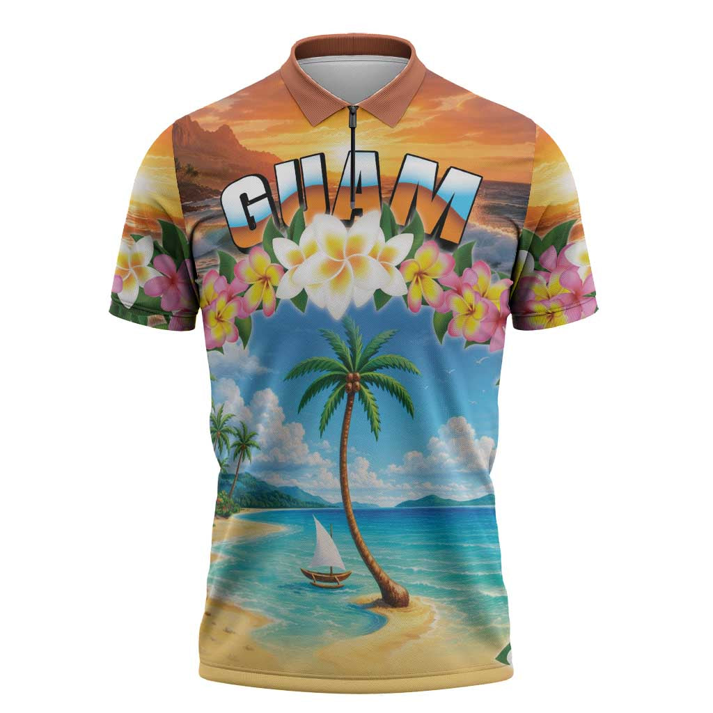 Guam Zipper Polo Shirt Eternal Summer Sunset Beach LT05 Colorful - Polynesian Pride