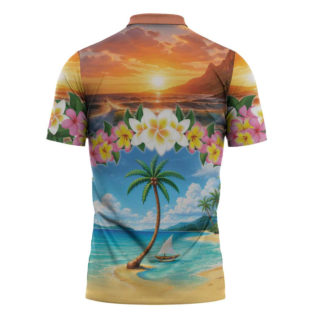 Guam Zipper Polo Shirt Eternal Summer Sunset Beach LT05 - Polynesian Pride