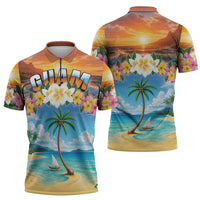 Guam Zipper Polo Shirt Eternal Summer Sunset Beach LT05 - Polynesian Pride