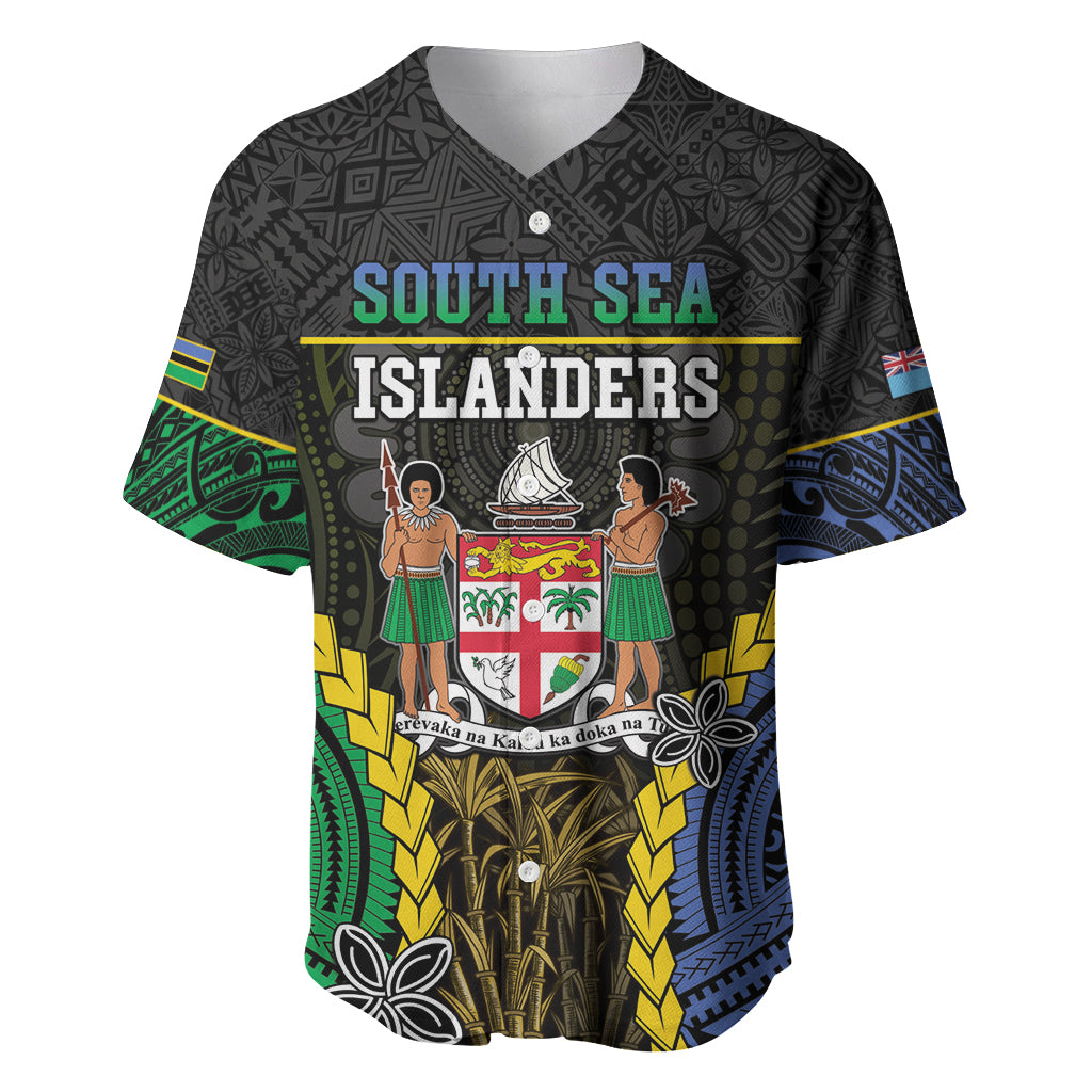 Personalised South Sea Islanders And Fiji Baseball Jersey Kanakas Fijian Tapa Pattern