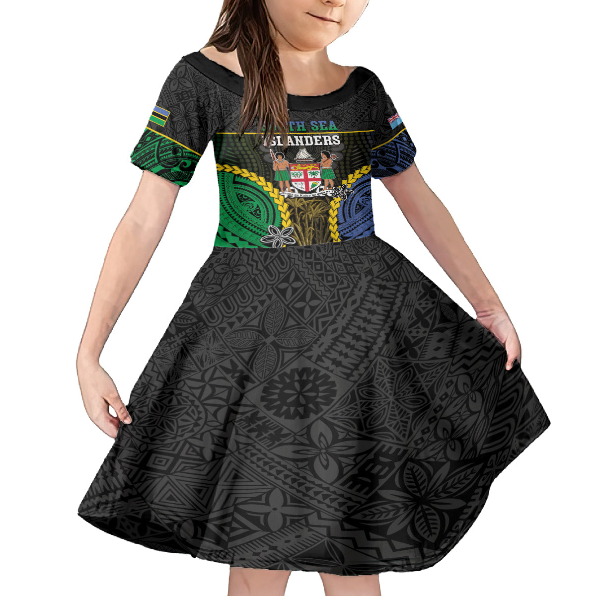 Personalised South Sea Islanders And Fiji Kid Short Sleeve Dress Kanakas Fijian Tapa Pattern