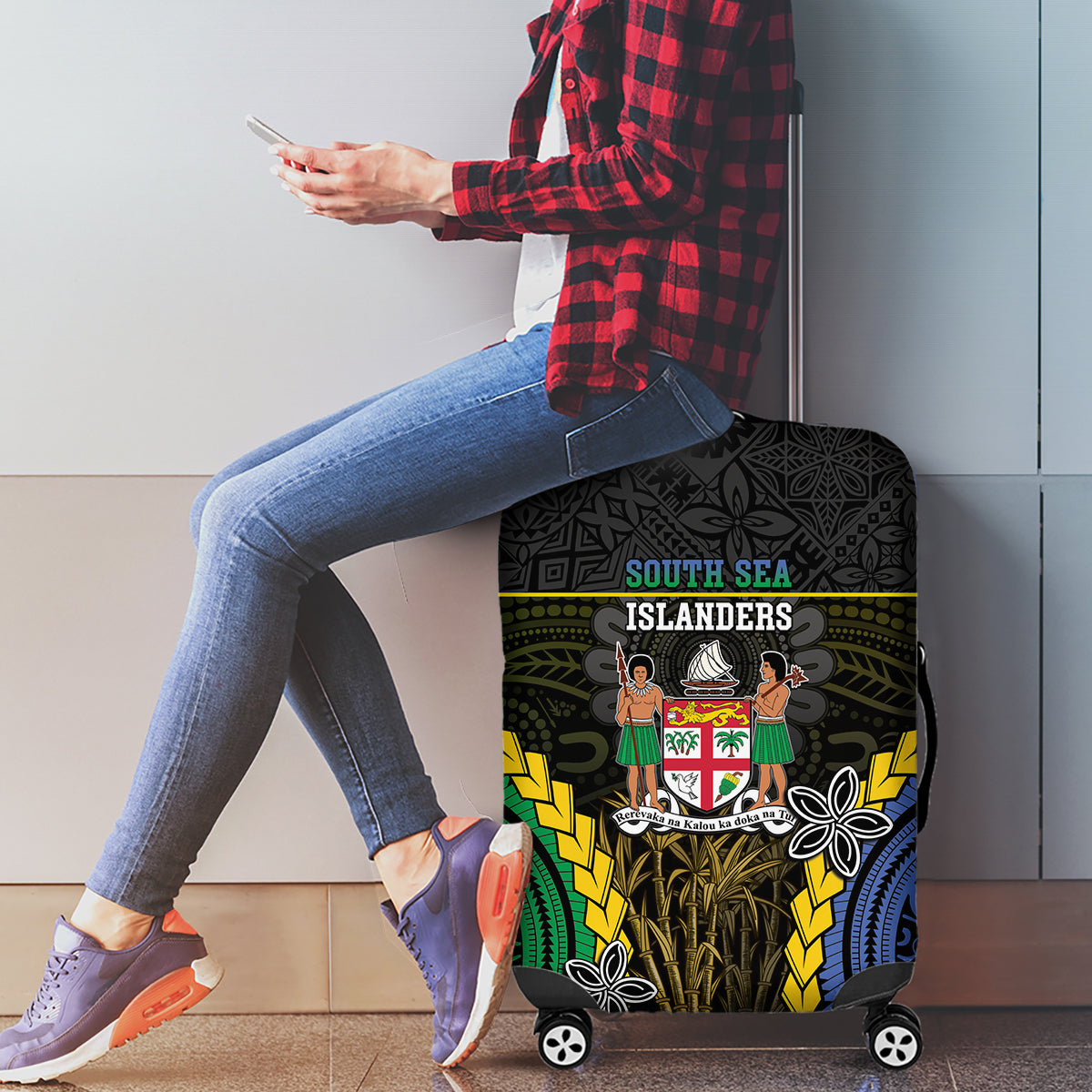 South Sea Islanders And Fiji Luggage Cover Kanakas Fijian Tapa Pattern