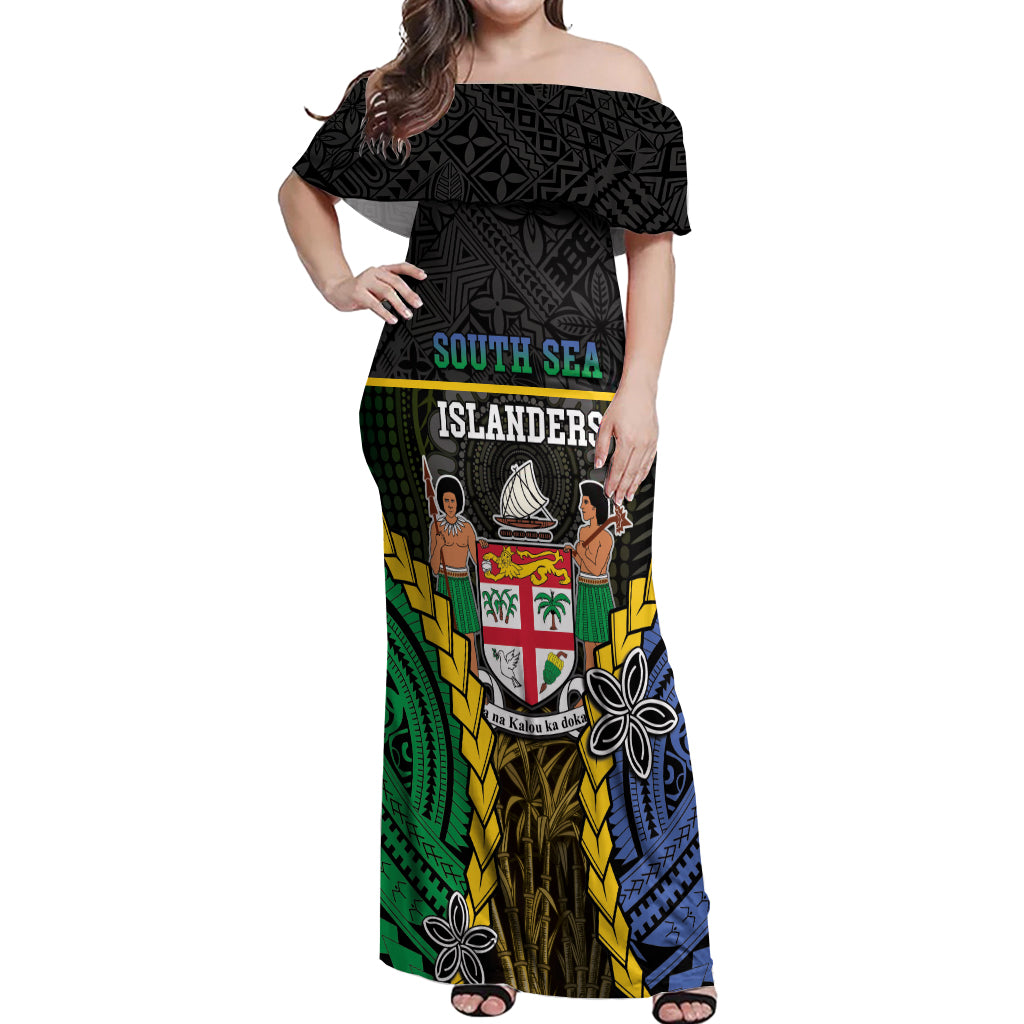 Personalised South Sea Islanders And Fiji Off Shoulder Maxi Dress Kanakas Fijian Tapa Pattern