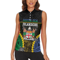 Personalised South Sea Islanders And Fiji Women Sleeveless Polo Shirt Kanakas Fijian Tapa Pattern