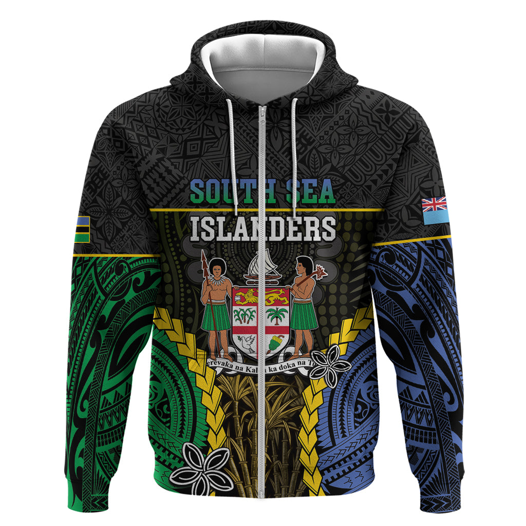 Personalised South Sea Islanders And Fiji Zip Hoodie Kanakas Fijian Tapa Pattern