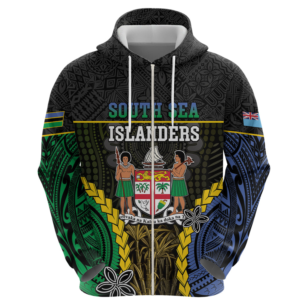 Personalised South Sea Islanders And Fiji Zip Hoodie Kanakas Fijian Tapa Pattern