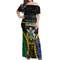 Personalised South Sea Islanders And Solomon Islands Off Shoulder Maxi Dress Kanakas Polynesian Pattern LT05 Women Black - Polynesian Pride