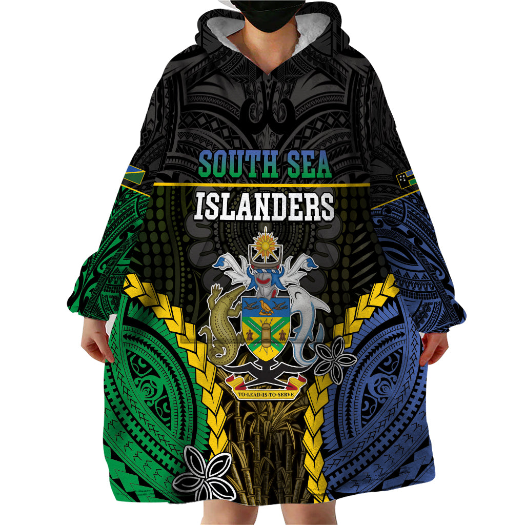 Personalised South Sea Islanders And Solomon Islands Wearable Blanket Hoodie Kanakas Polynesian Pattern